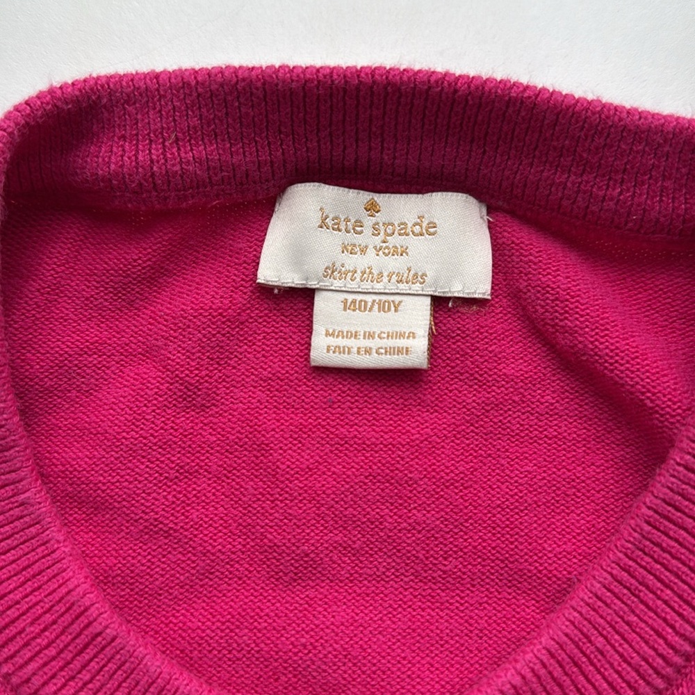 Girls Kate Spade New York button down cardigan magenta hot pink 10 - Picture 2 of 6